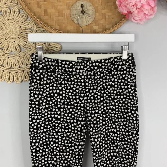 J. Crew Mercantile Womens Pant 0 Black Heart Print Winnie Crop Comfort Stretch - Picture 3 of 6